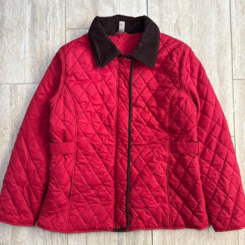 Vintage White Stag Red Quilted Chore Barn Coat Jacket Brown Corduroy Collar Sz L